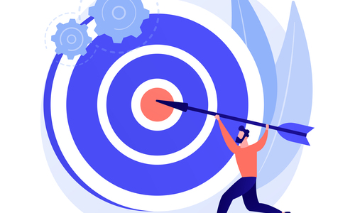 Focus abstract concept vector illustration. Training concentration, focus on success, defined business goal, orientation on target, center of attention, focal point, spotlight abstract metaphor.